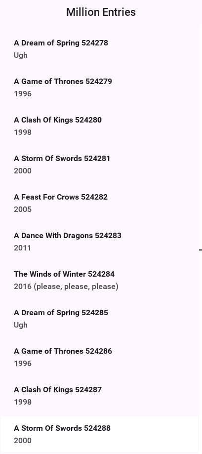 It took ages to scroll this far… This goes to a million…